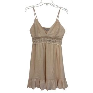 BOHO Feminine Love Tree Cream Crochet Waist Smocked Back Mini Dress Size M NWOT